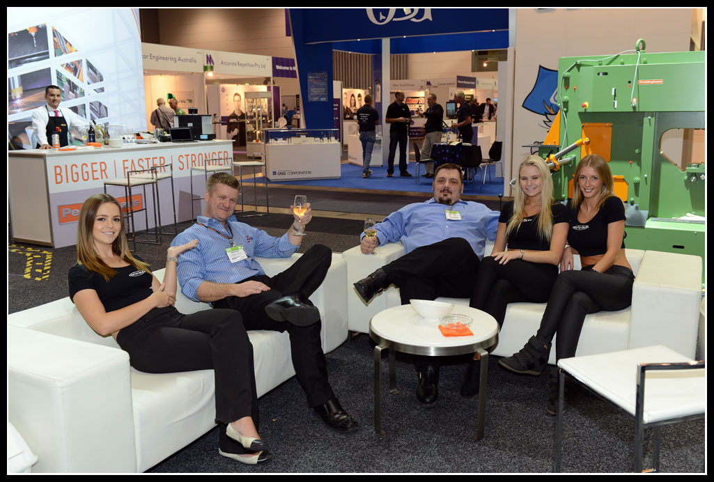 After a hard days work, you have to take time to relax. Impact Machinery's Robby Clark and Peddinghaus's Ben Turner enjoy the company of the world famous Oceanettes Becky, Carly and Laura