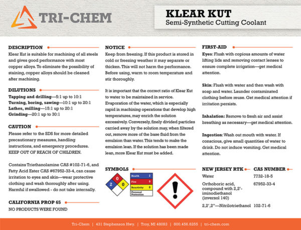 Tri-Chem Klear Kut Coolant - Ocean Machinery